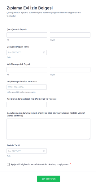 Zıplama Evi İzin Belgesi Form Şablonu