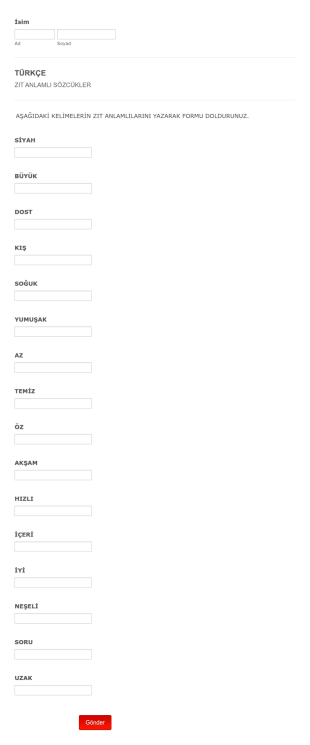 Zıt Anlam 1 Form Şablonu