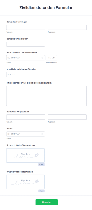 Zivildienststunden Formular