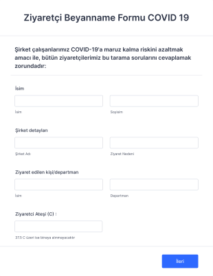 Ziyaretçi Beyanname Formu COVID 19 Form Template
