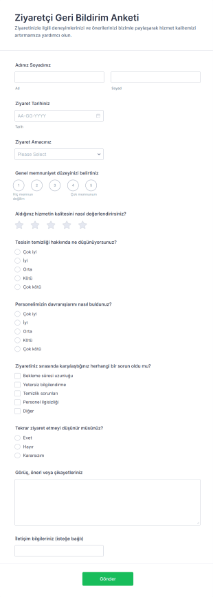 Ziyaretçi Geri Bildirim Anketi Form Şablonu