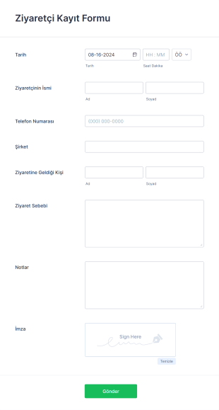 Ziyaretçi Kayıt Form Template
