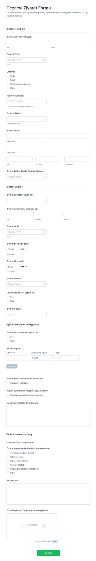 Ziyaretçi Ziyaret Form Şablonu