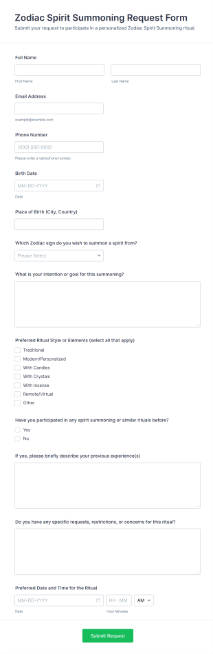 Zodiac Spirit Summoning Request Form Template