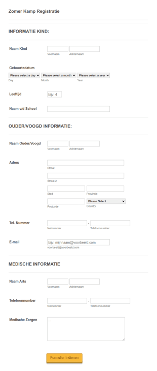 Zomerkamp Aanmeldingsformulier