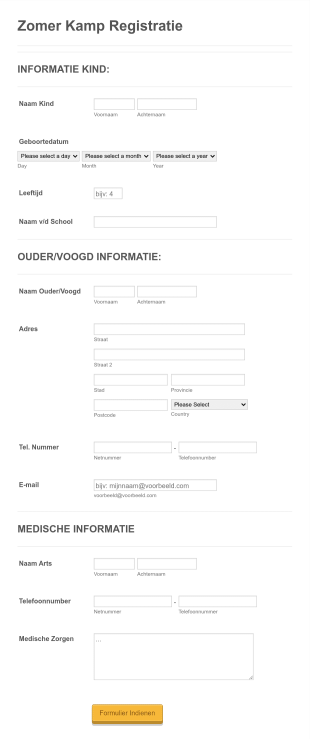 Zomerkamp Aanmeldingsformulier Form Template