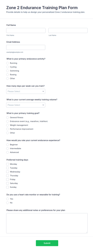 Zone 2 Endurance Training Plan Form Template