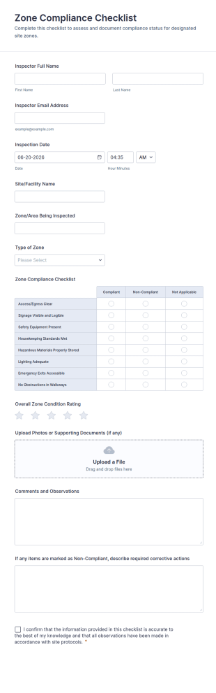 Zone Compliance Checklist Form Template
