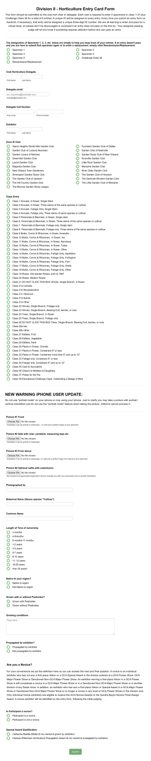 Zone XV Division II Horticulture Form Template