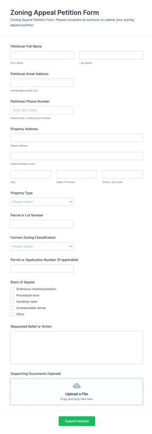 Zoning Appeal Petition Form Template