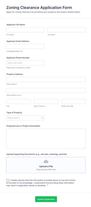 Zoning Clearance Application Form Form Template