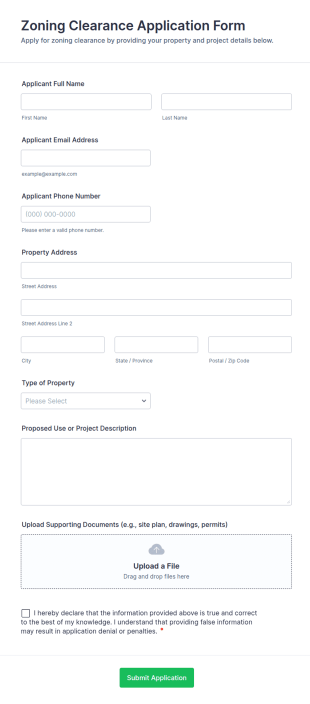 Zoning Clearance Application Form Template