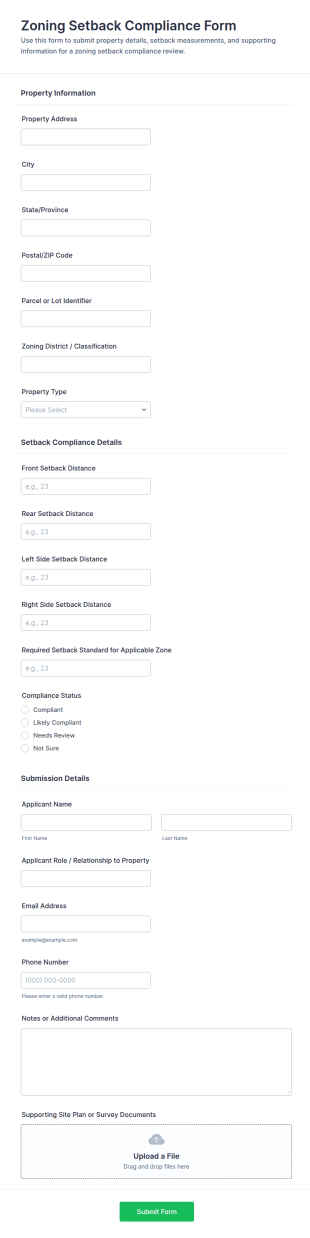 Zoning Setback Compliance Form Template