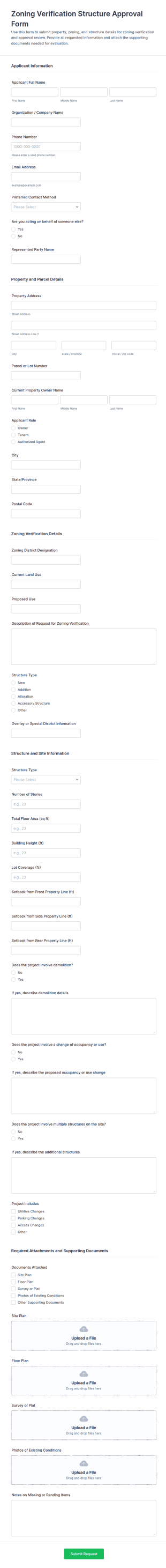 Zoning Verification Structure Approval Form Template
