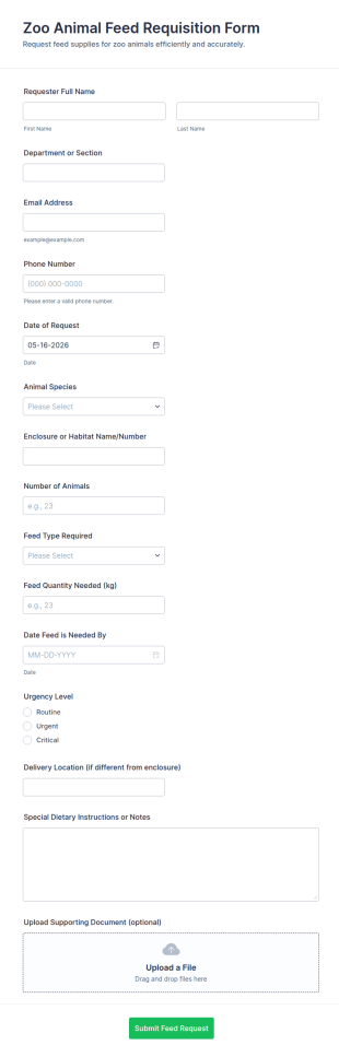 Zoo Animal Feed Requisition Form Template