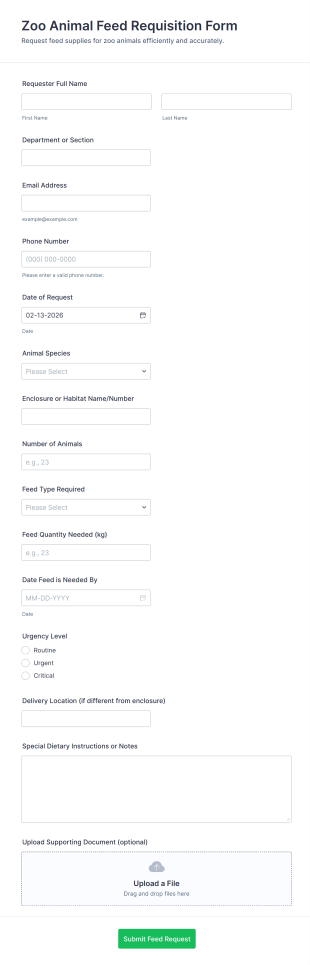 Zoo Animal Feed Requisition Form Template
