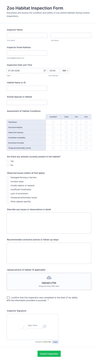 Zoo Habitat Inspection Form Template