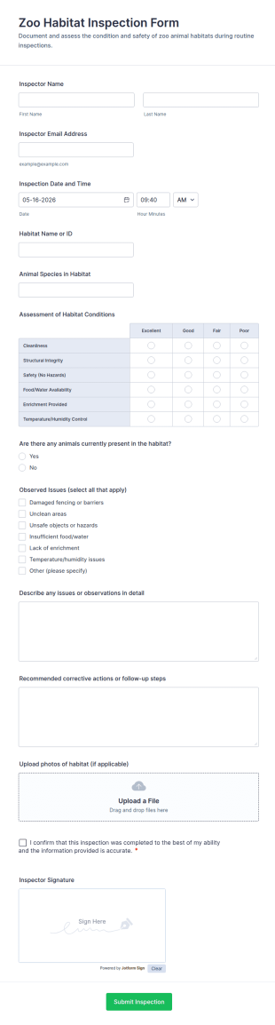 Zoo Habitat Inspection Form Template