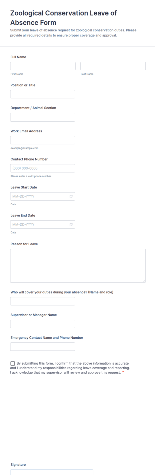Zoological Conservation Leave Of Absence Form Template