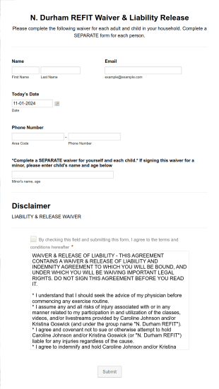 ZOOM Liability Waiver Form Template