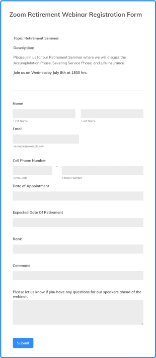 Zoom Retirement Webinar Registration Form Template