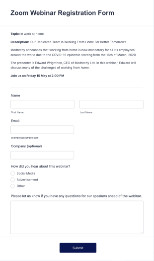 Zoom Webinar Registration Form Template