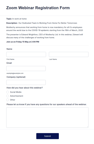 Zoom Webinar Registration Form Template
