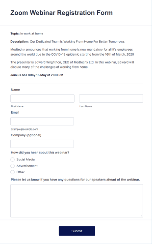 Zoom Webinar Registration Form Template