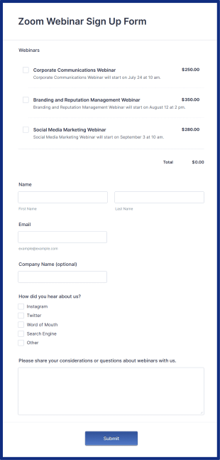 Zoom Webinar Sign Up Form Template