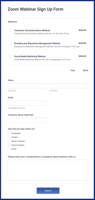 Zoom Webinar Sign Up Form Template