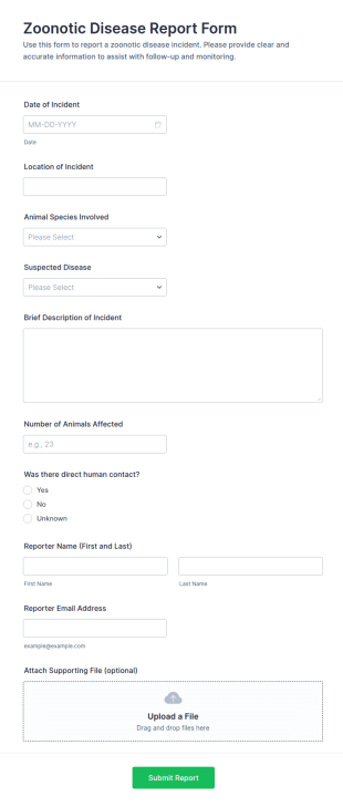 Zoonotic Disease Report Form Template