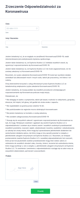 Zrzeczenie Odpowiedzialności Za Koronawirusa