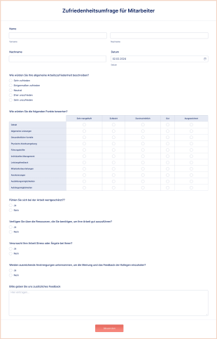 Zufriedenheitsumfrage Für Mitarbeiter Form Template