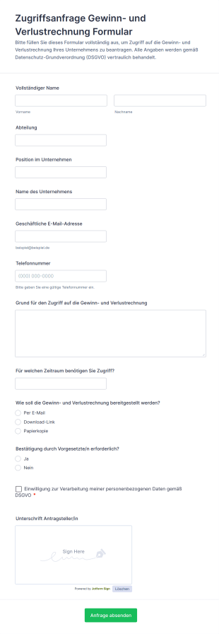 Zugriffsanfrage Gewinn Und Verlustrechnung Formular