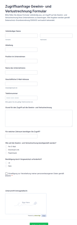 Zugriffsanfrage Gewinn Und Verlustrechnung Formular