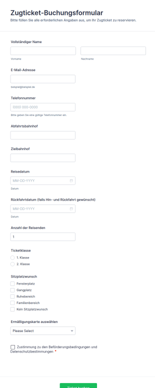 Zugticket Buchungsformular