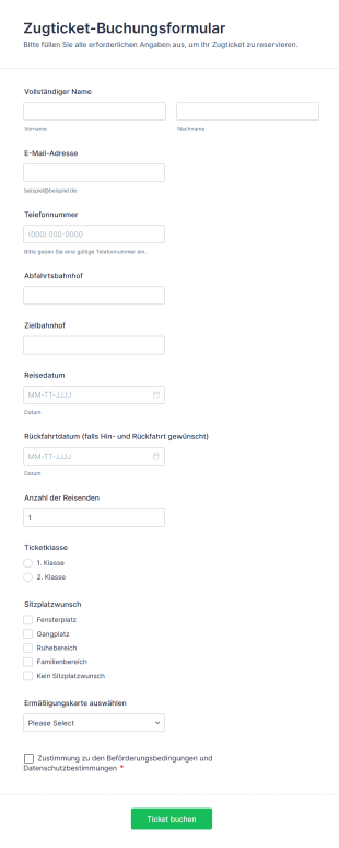 Zugticket Buchungsformular