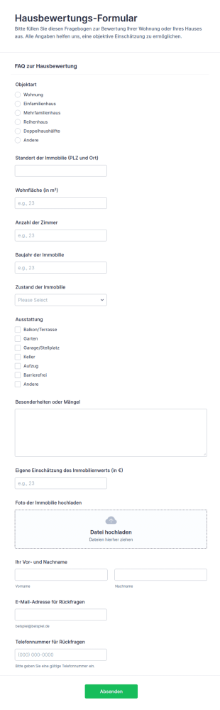 Zuhause Bewertungsformular