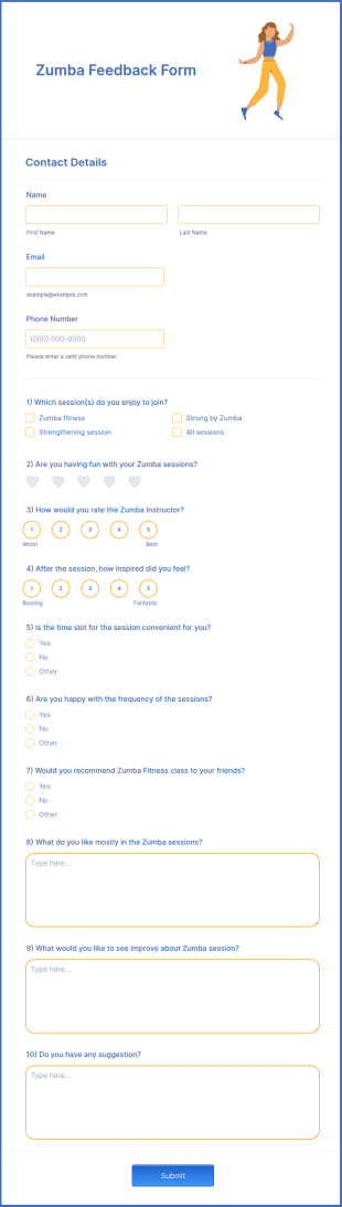 Zumba Feedback Form Template