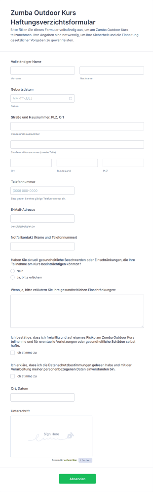 Zumba Outdoor Kurs Haftungsverzichtsformular