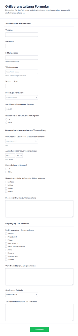 Zusagen Zur Grillveranstaltung Formular