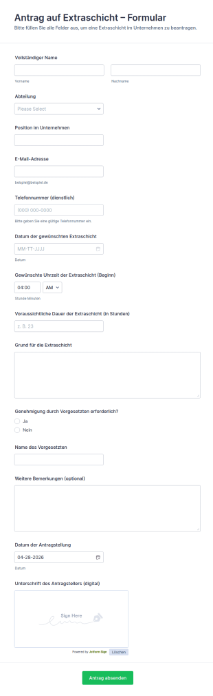 Zusatzschicht Formular