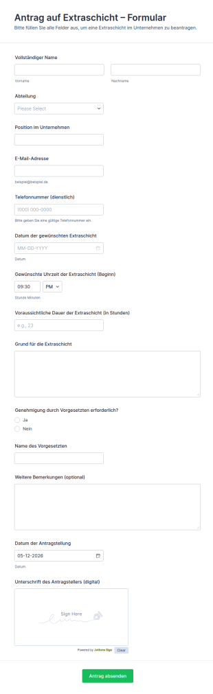 Zusatzschicht Formular