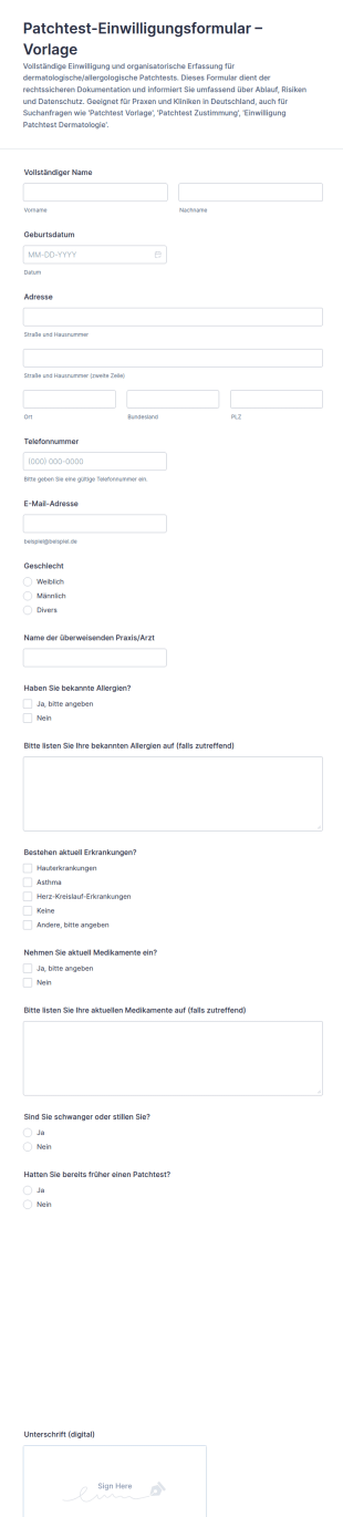 Zustimmung Zur Pflastertestung Waiver
