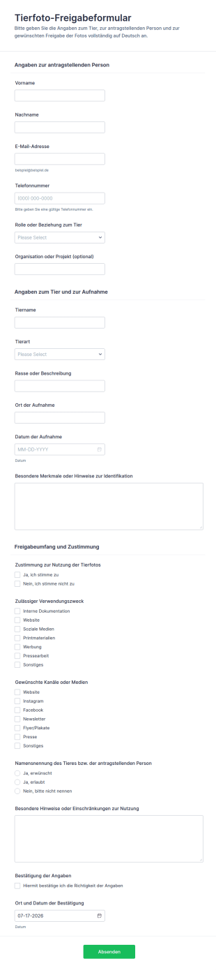 Zustimmung Zur Veröffentlichung Von Haustierfotos Waiver