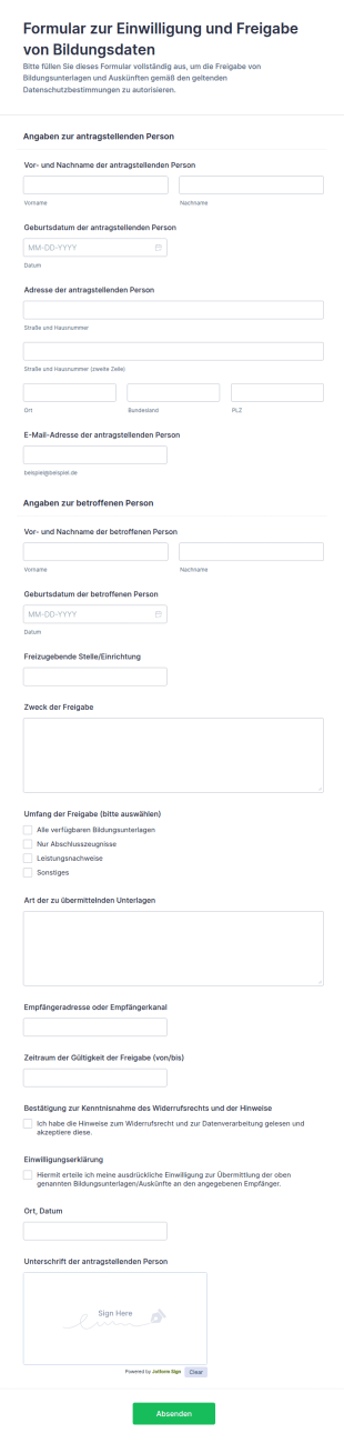 Zustimmungserklärung Zur Schülerdatenfreigabe