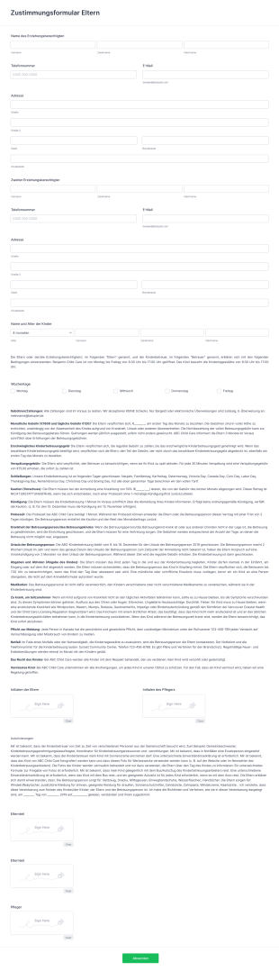 Zustimmungsformular Eltern Form Template