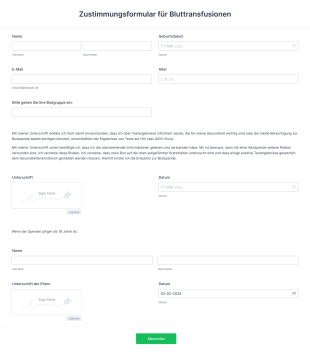 Zustimmungsformular Für Bluttransfusionen