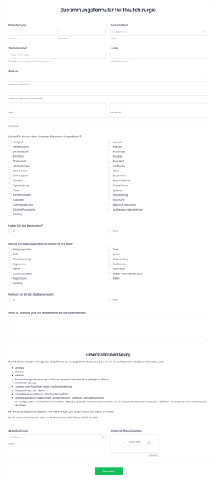 Zustimmungsformular Für Hautchirurgie