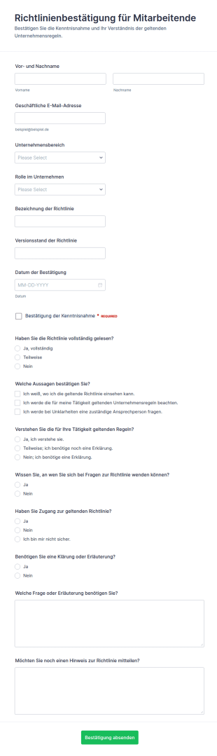 Zustimmungsformular Zur Richtlinienakzeptanz
